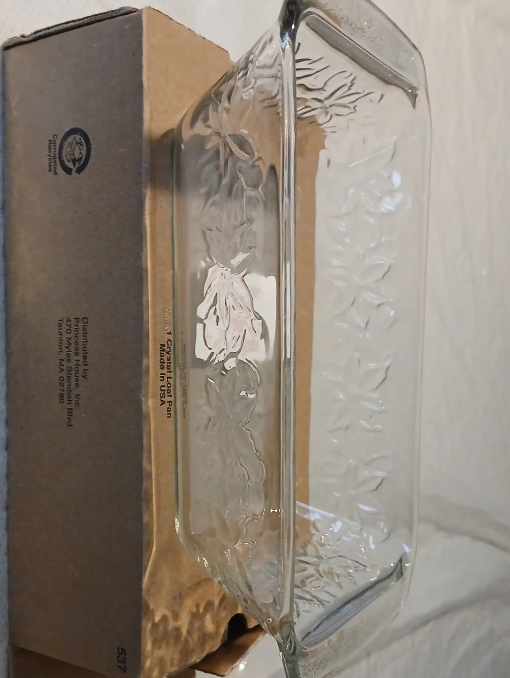 Princess House Clear Glass Loaf Pan with Fantasia Pattern NIB 537